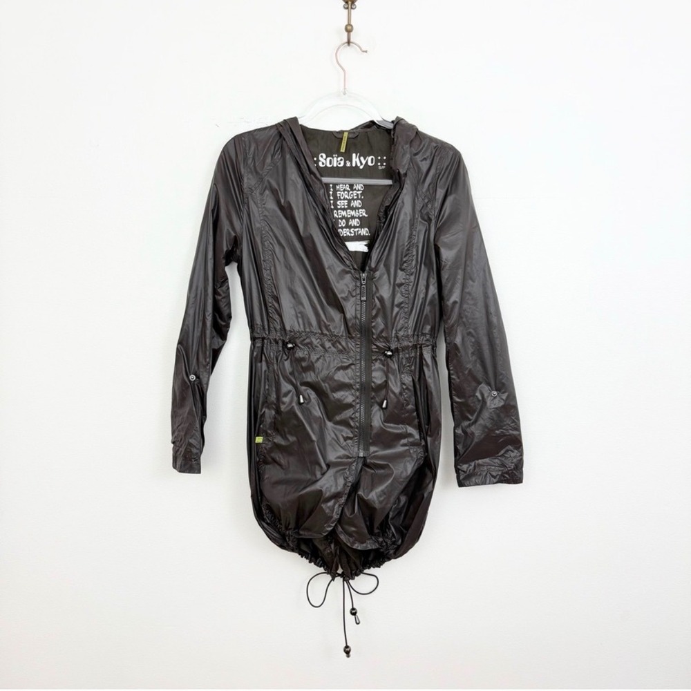 Soia & Kyo Charcoal Hooded Rain Jacket Small Lightweight Windbreaker
